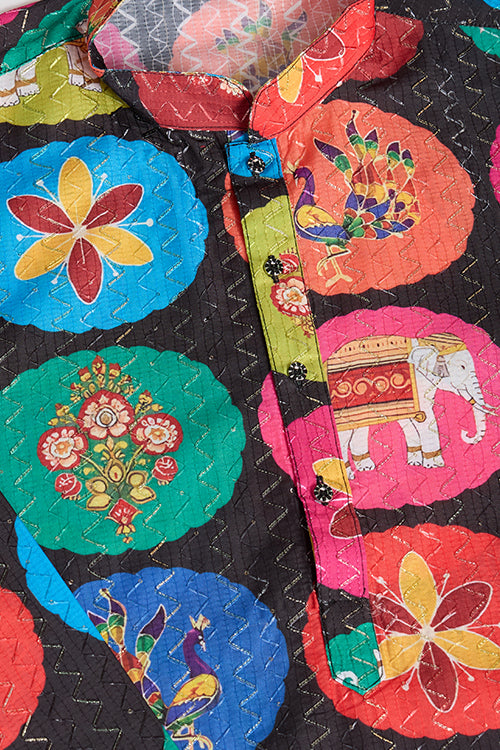 Multi Color Print With Embroidered Kurta And Pajama For Men