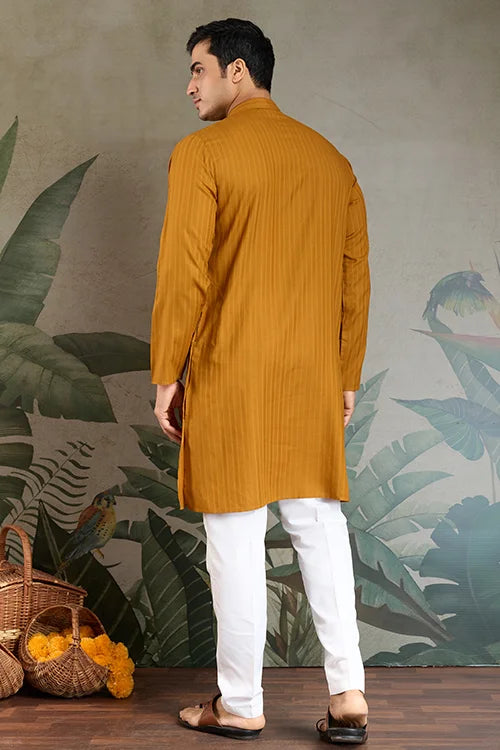 Wedding Special Mustard Mirror Kurta Set with Dupatta for Men