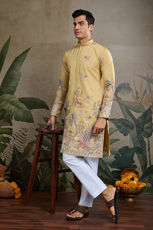 Traditional Yellow Wedding Designer Kurta For Men