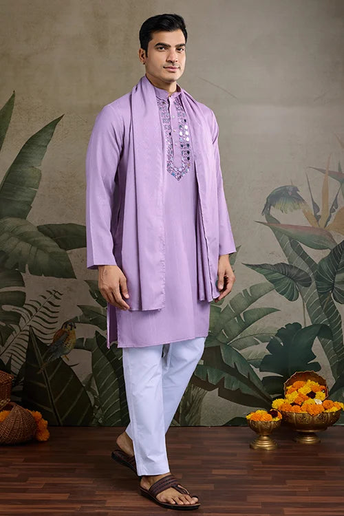Dusty Pink Designer Men's Kurta With Real Mirror Work