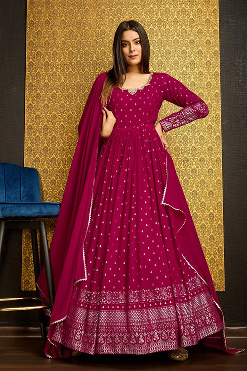 Exclusive Rani Color Metalic Foil Work Ready To Wear Gown