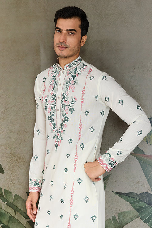 White Trending Kurta Design For Men