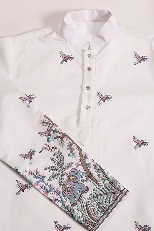 White Embroidered Work Kurta for Groom Wedding Look