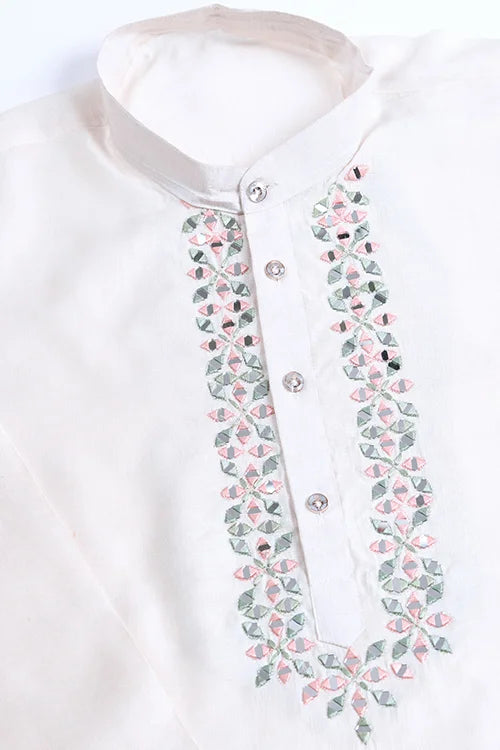 Designer White Kurta & Open Koti For Men