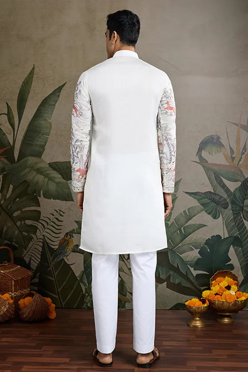Premium White Viscose Silk Party Wear Kurta For Men