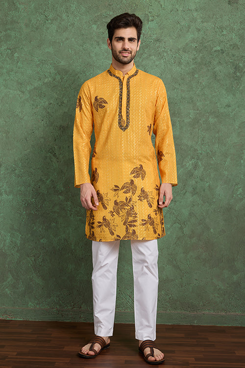 Haldi Special Mustard Yellow Kurta Pajama For Male