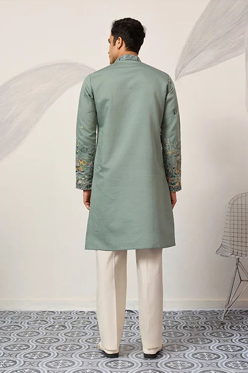 Stylish Pista Mens Wear Kurta For Wedding Occasions