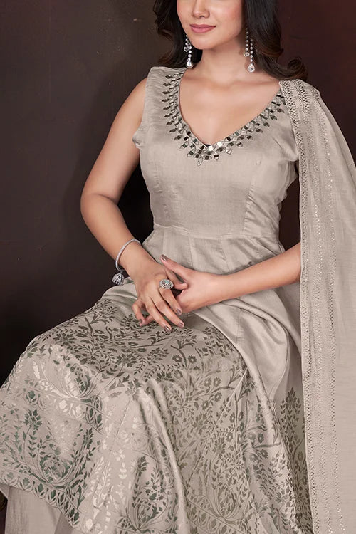 Ethnic Wear Special Off White Roman Silk Salwar Suit