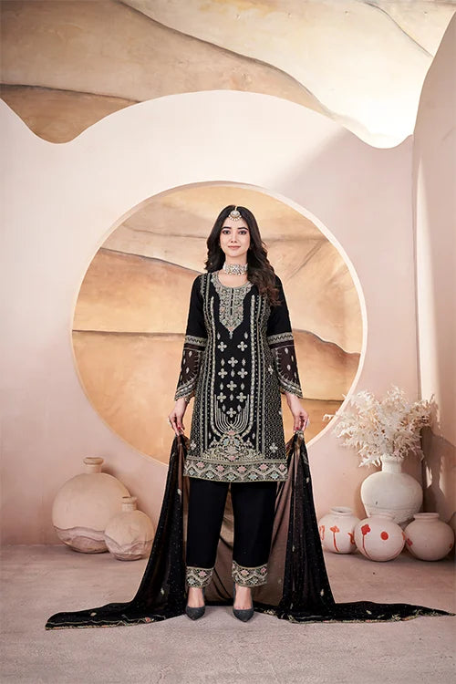 Black Color Embroidered Work Ready Made Pakistani Suits