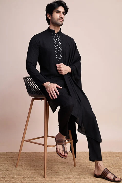Black Viscose Designer Kurta With Pant & Dupatta