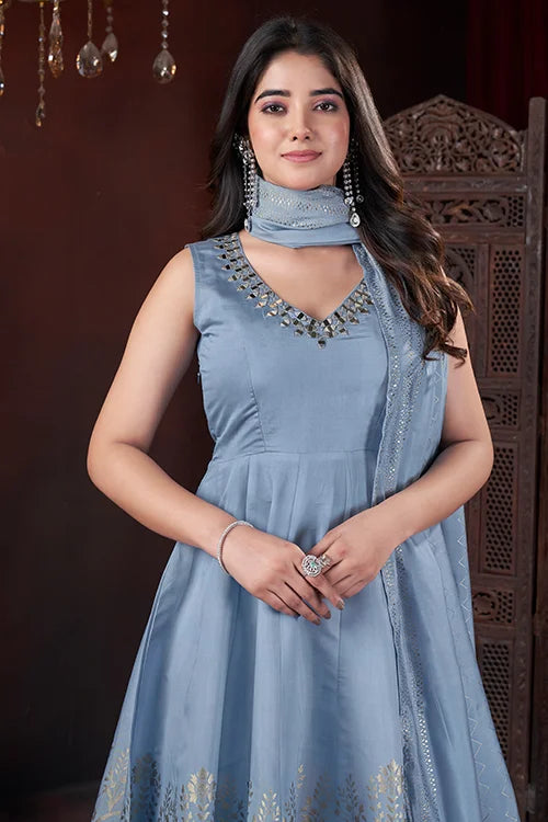 Beautiful Sky Color Ready To Wear Party Wear Salwar Suit