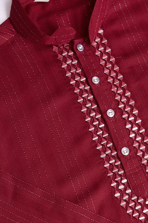 Maroon Color Kurta With Dupatta For Mens Wear