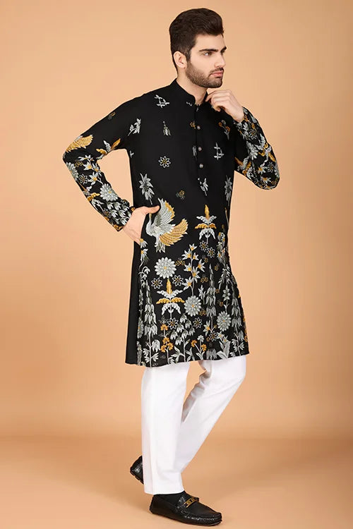 Black Designer Viscose Rayon Men's Kurta Online