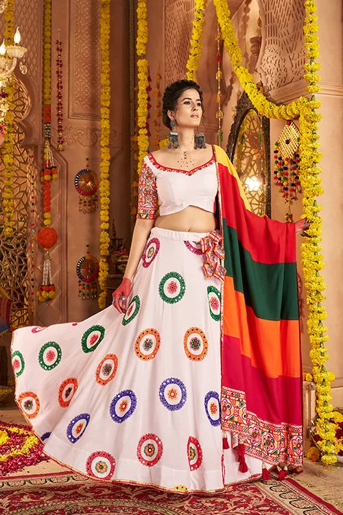 Vibrant White Best Chaniya Choli For Navratri Garba