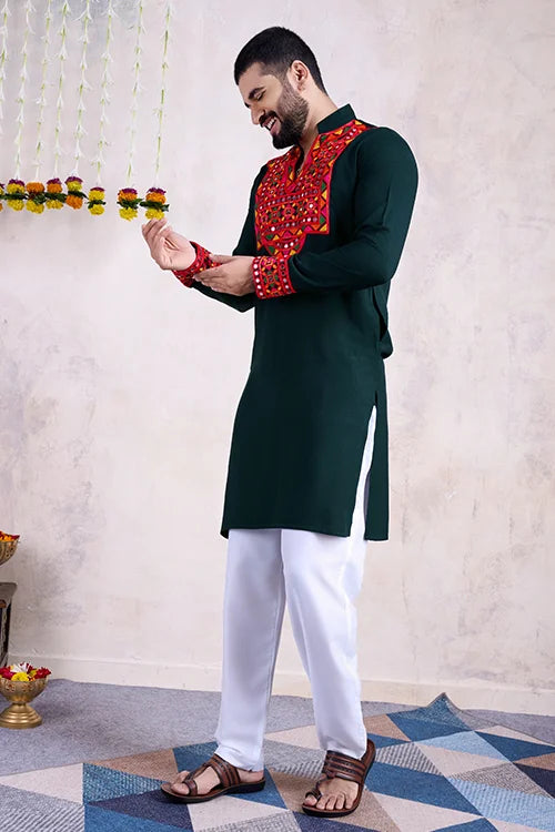 Green Navratri Special Men's Wear Kurta Collection