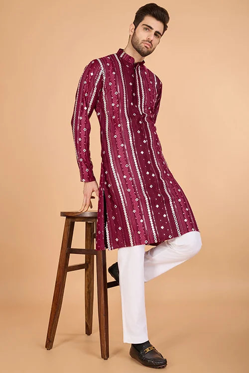Maroon Traditional Look Ethnic Wear Kurta For Men