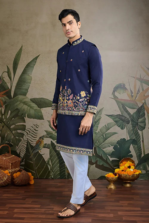 Navy Men's Kurta Koti Set – Stylish & Elegant