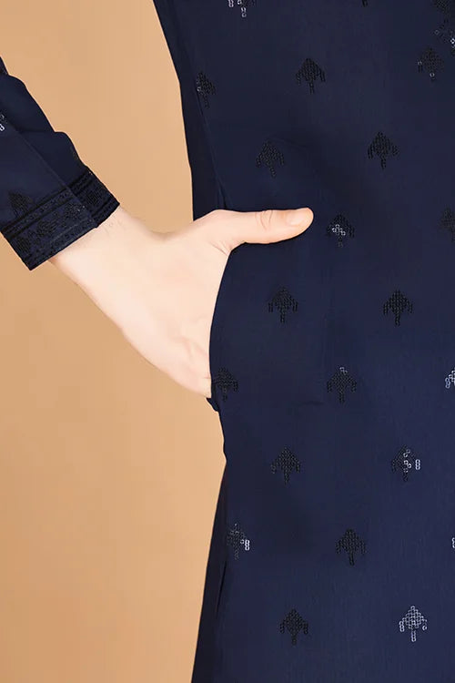 Elegant Navy Viscose Silk Kurta With Sequins