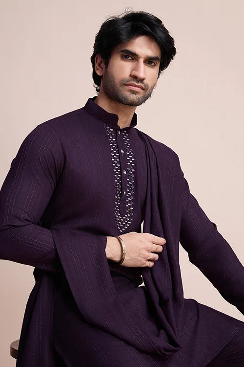 Purple Viscose Designer Kurta With Pant & Dupatta