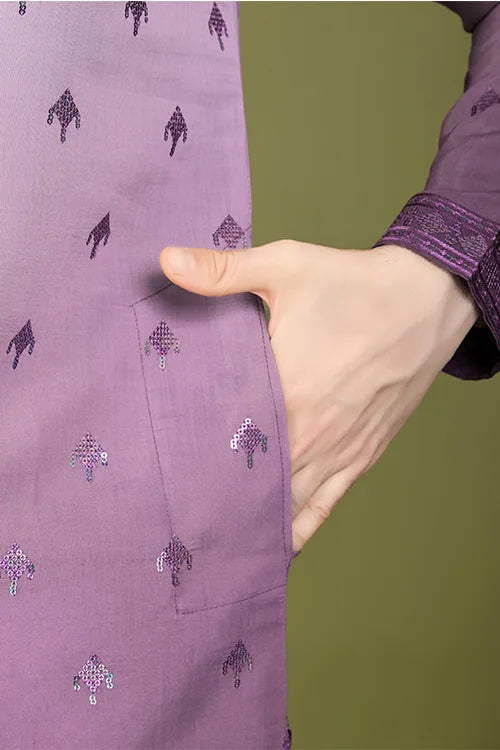 Designer Men's Omber Purple Kurta In Viscose Silk