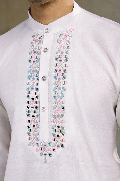 Designer White Kurta & Open Koti For Men