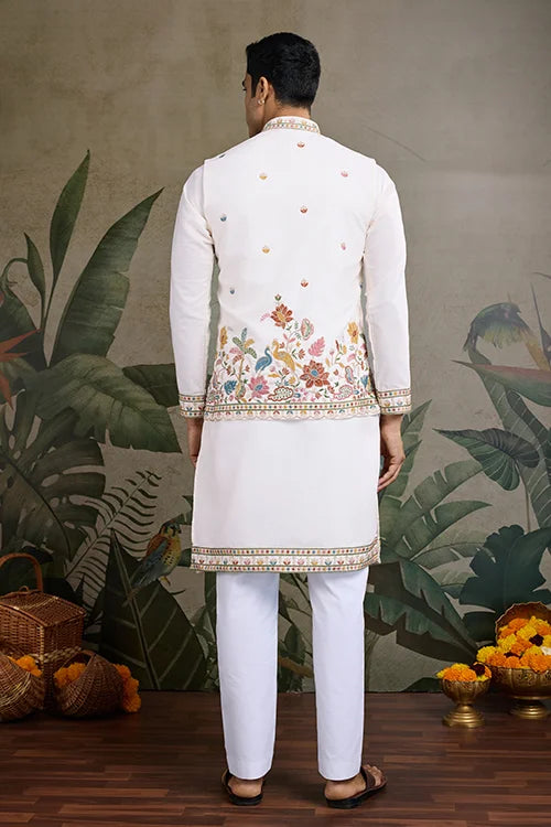 Designer White Kurta With Embroidered Koti – Elegant Style