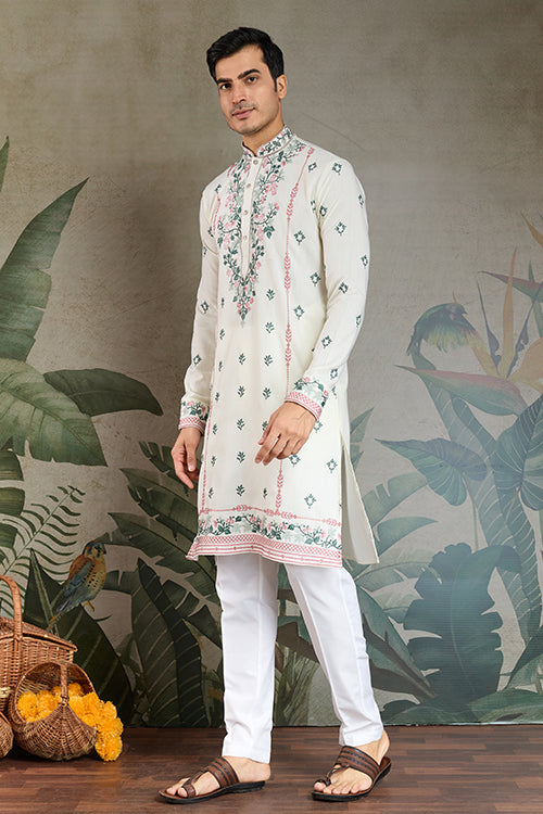 White Trending Kurta Design For Men