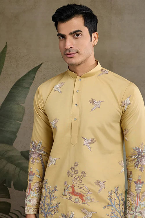Traditional Yellow Wedding Designer Kurta For Men