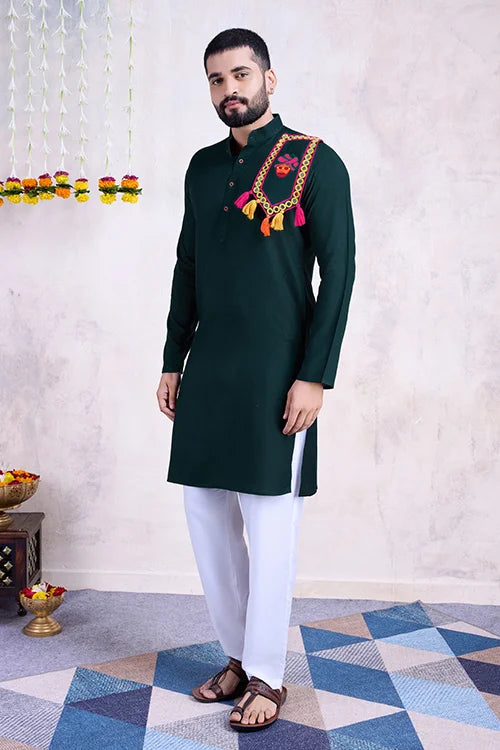 Green Color Festival Wear Men's Kurta Stylish Collection
