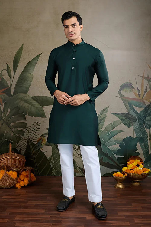 Designer And Stylish Green Men's Kurta Koti Set For Men