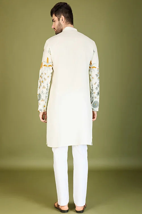 Designer White Sequence Embroidered Gents Kurta