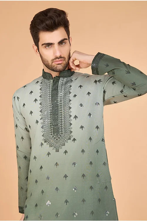 Omber Green Silk Kurta For Men | Designer Ethnic Wear