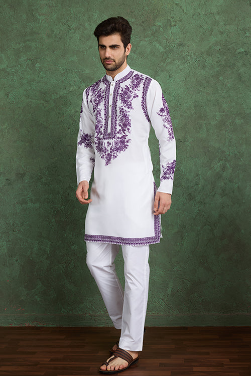 Purple Color Digital Printed Gents Kurta Pyjama