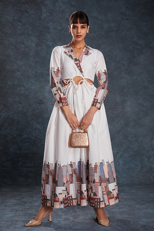 Classy White Linen Maxi Set