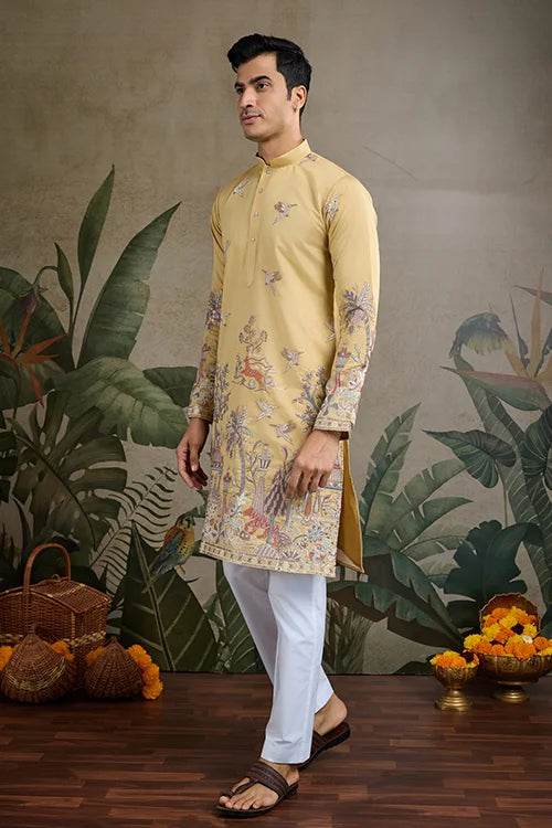 Traditional Yellow Wedding Designer Kurta For Men