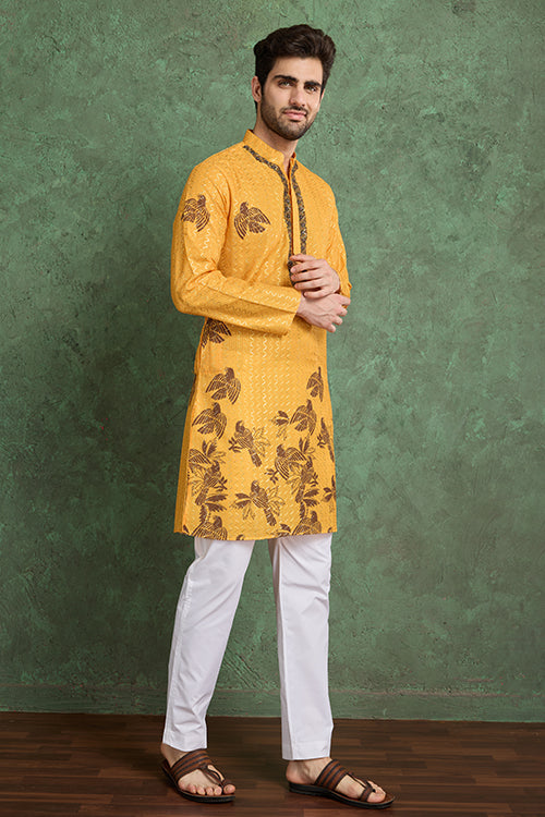 Haldi Special Mustard Yellow Kurta Pajama For Male