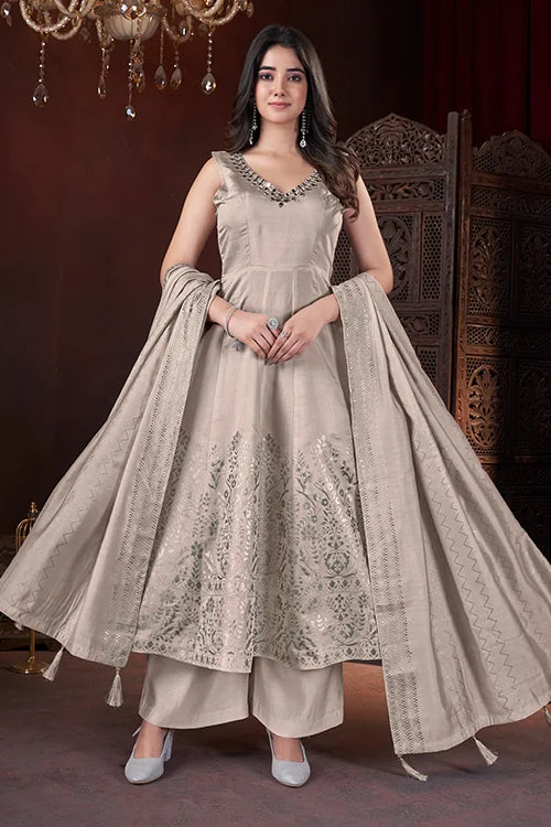 Ethnic Wear Special Off White Roman Silk Salwar Suit