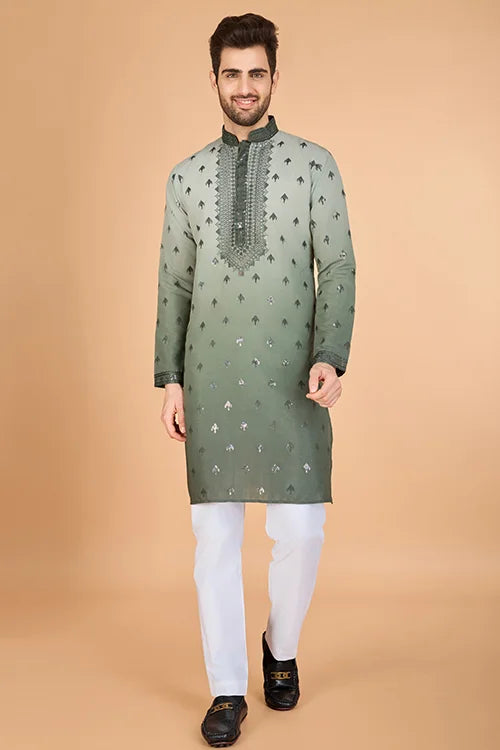 Omber Green Silk Kurta For Men | Designer Ethnic Wear