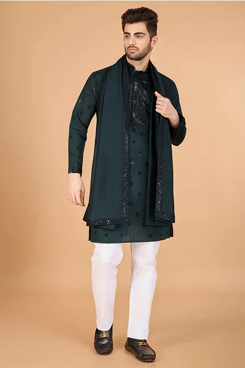 Green Designer Kurta For Men - Festive & Wedding