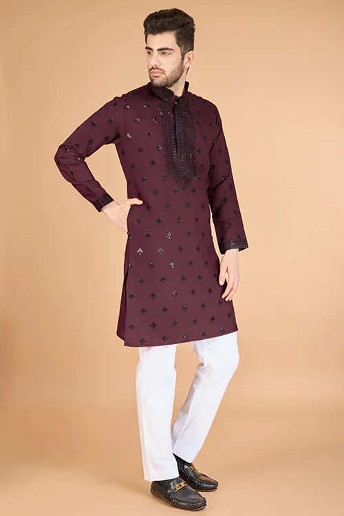 Designer Maroon Viscose Silk Kurta For Men Online