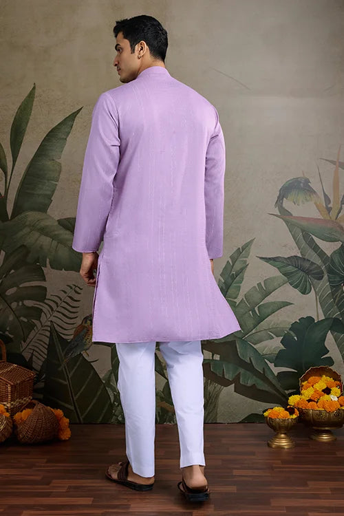 Dusty Pink Designer Men's Kurta With Real Mirror Work