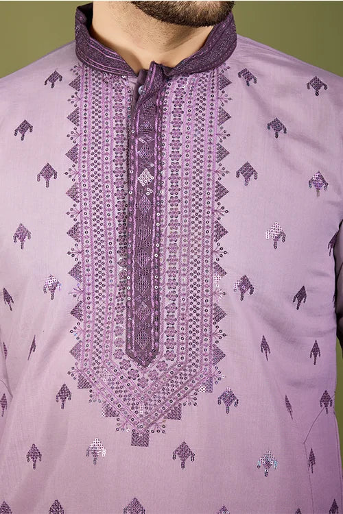 Designer Men's Omber Purple Kurta In Viscose Silk