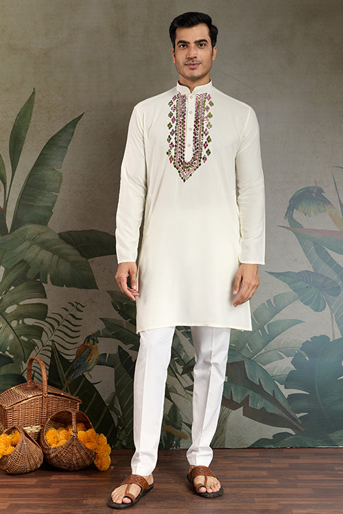Royal White Mirror Kurta With Dupatta Set For Wedding Functions