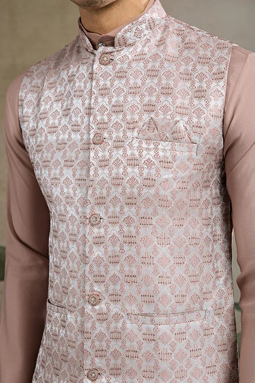 Ivory Roman Silk Kurta With Jacquard Koti Jacket