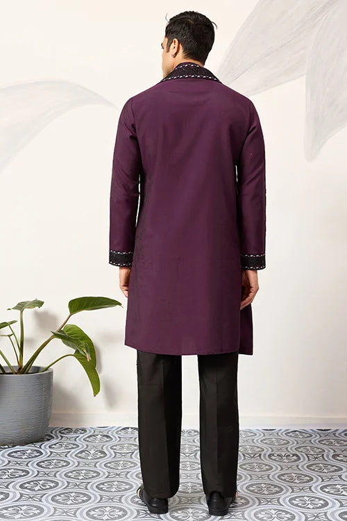 Purple Wedding Special Kurta With Dupatta For Mens Wear