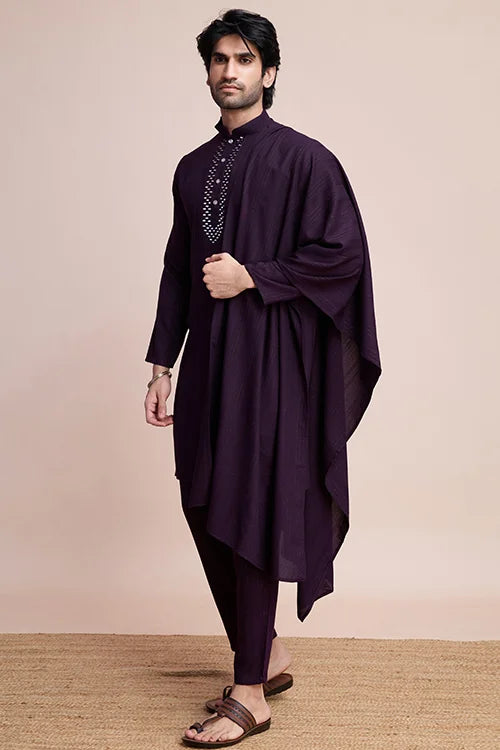 Purple Viscose Designer Kurta With Pant & Dupatta