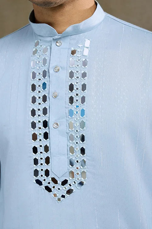 Sky Mirror Work Kurta For Men - Designer Wear