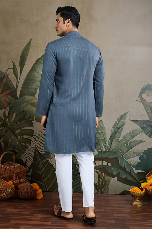 Festive Blue Grey Ultimate Guide To Menswear Kurta & Dupatta