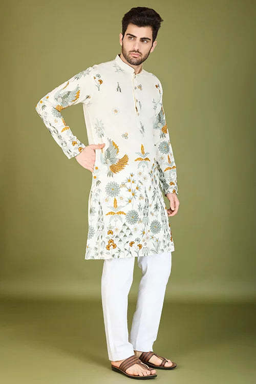Designer White Sequence Embroidered Gents Kurta