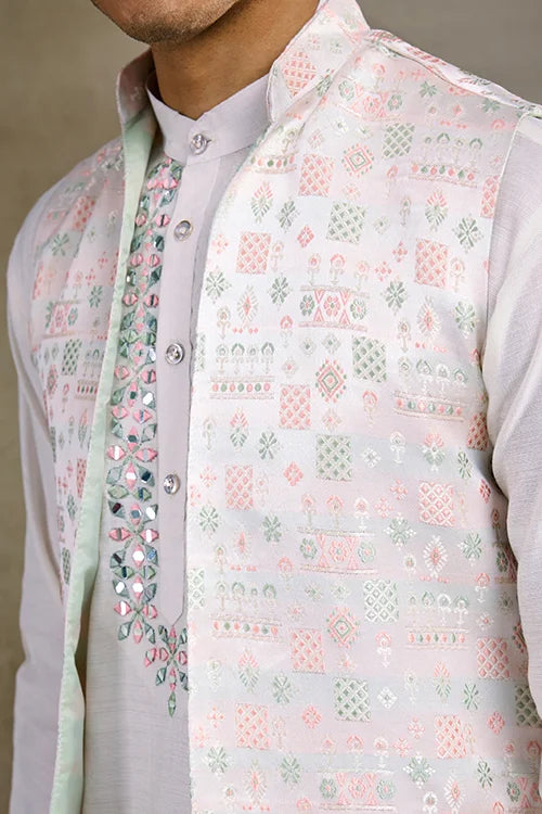 Designer White Kurta & Open Koti For Men